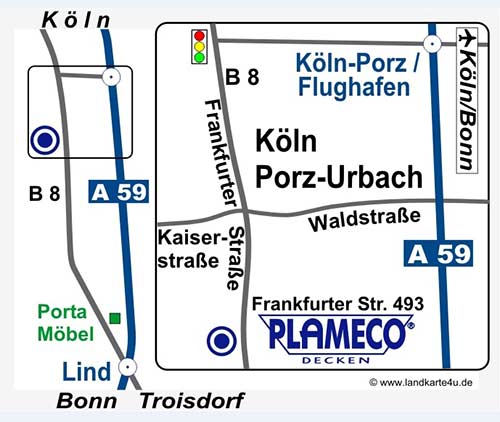 Anfahrt PLAMECO RheinSieg - Spanndecken Ausstellung